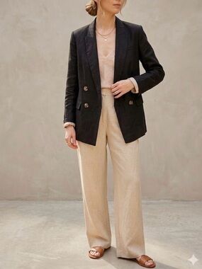 Elie Tahari Black Double-Breasted Linen Blazer